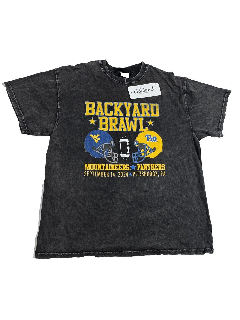 2024 Backyard Brawl WVU vs Pitt Mineral Wash Graphic T Shirt Chicka-d Mens S NWT